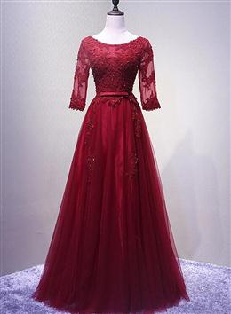 Picture of Charming Wine Red Color Short Sleeves Lace Applique Wedding Party Dresses, Pretty Formal Gown